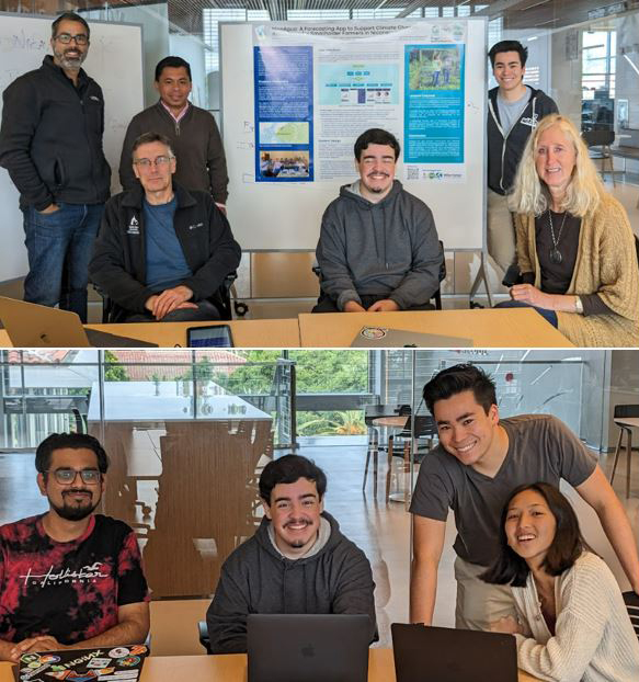 2 stacked images of faculty, community partner, and students involved in the work presented at the Consortium of Universities for the Advancement of Hydrologic Science (CUAHSI) conference