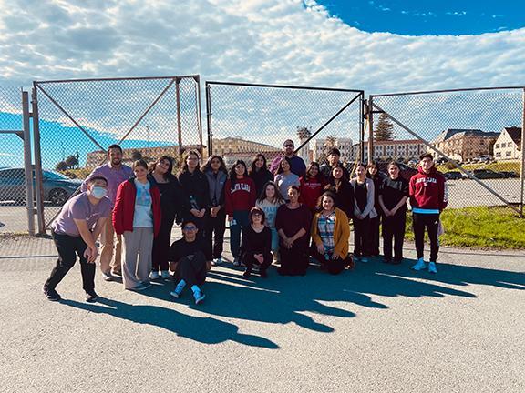 Students and faculty from SCU Department of English and the LEAD scholars program outside San Quentin State Prison