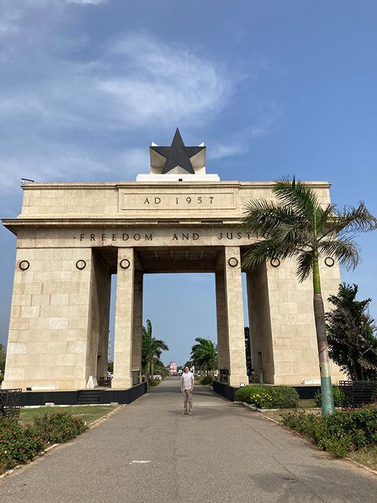 Mateo Cabrillo under Ghana's Independence Arch in Accra