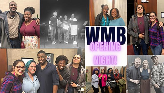 Collage of photos from the opening night of WMB at TheatreFirst in Berkeley CA