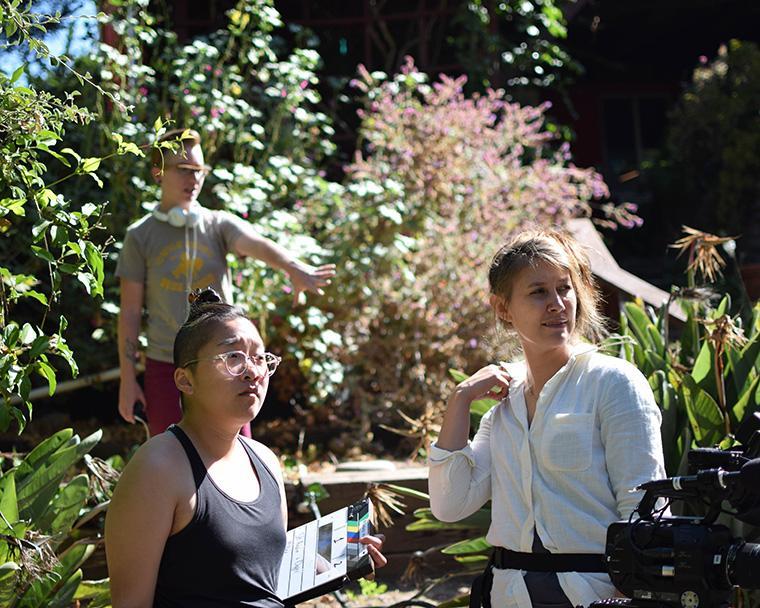 Kaitlyn O'hara and Michelle Yau on set