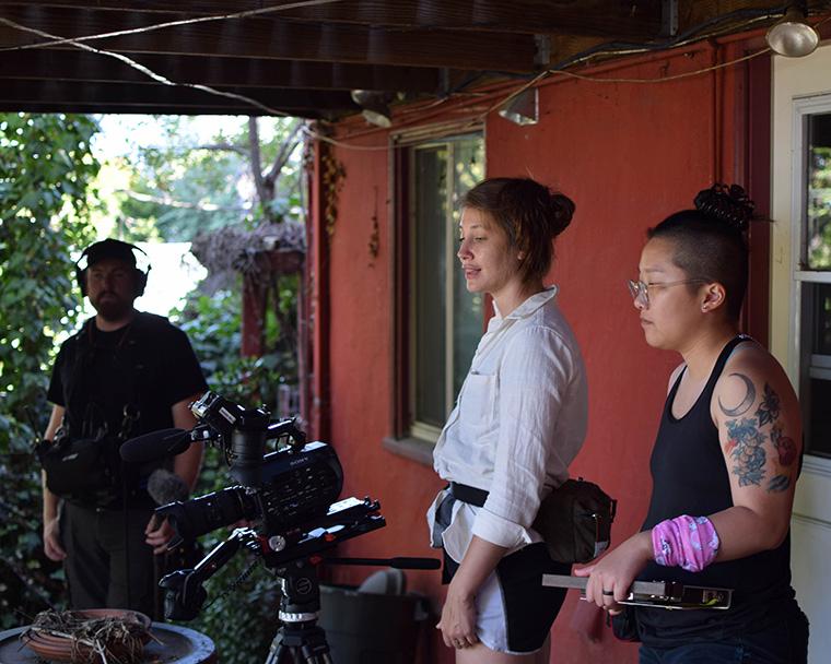 Kaitlyn Ohara and Michelle Yau on set