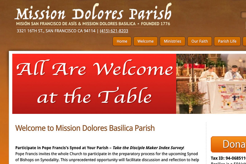 Mission Dolores website interface 