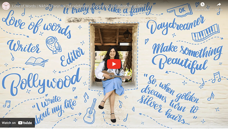 Nikhita Panjnani sits in the adobe wall graphic image link to story