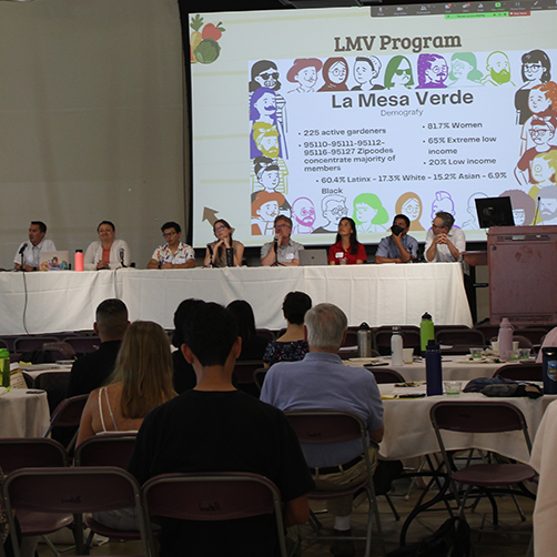Fernando Fernandez Levia (last on left), La Mesa Verde Program Manager at Sacred Heart Community Services, speaking at the Climate and Environmental Justice Conference 4/28/23.