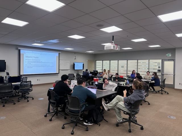Students attend a workshop on how Silicon Valley is presented on Wikipedia