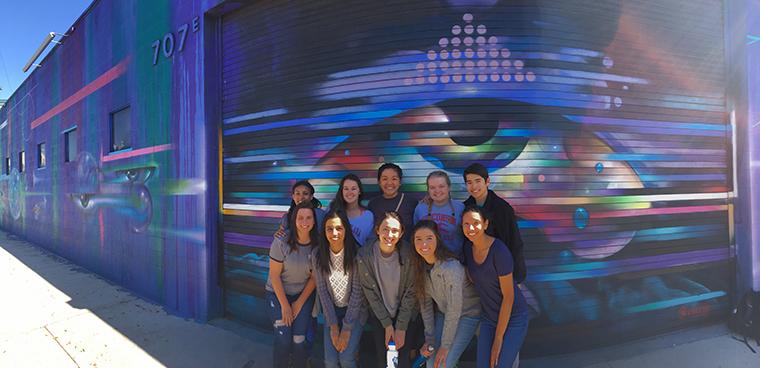 Gurleen Bajwa (front row, second from left) and her fellow SCU immersion students in Los Angeles in March.