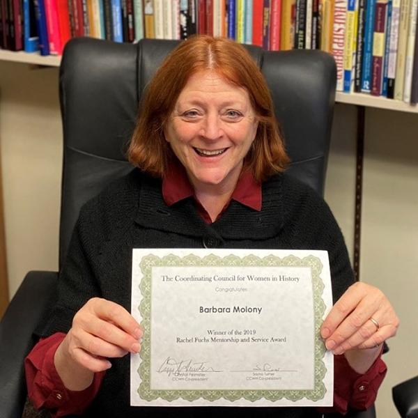 Barbara Molony received the 2019 Rachel Fuchs Memorial Award for Excellence in Mentorship and Service to Women/LGBTQ in the Profession