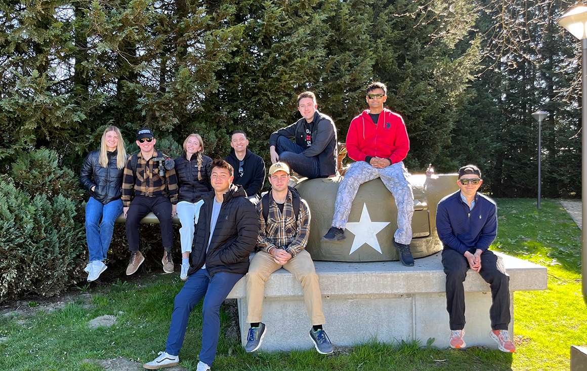 SCU ROTC students at a WWII memorial in Bastogne, Belgium
