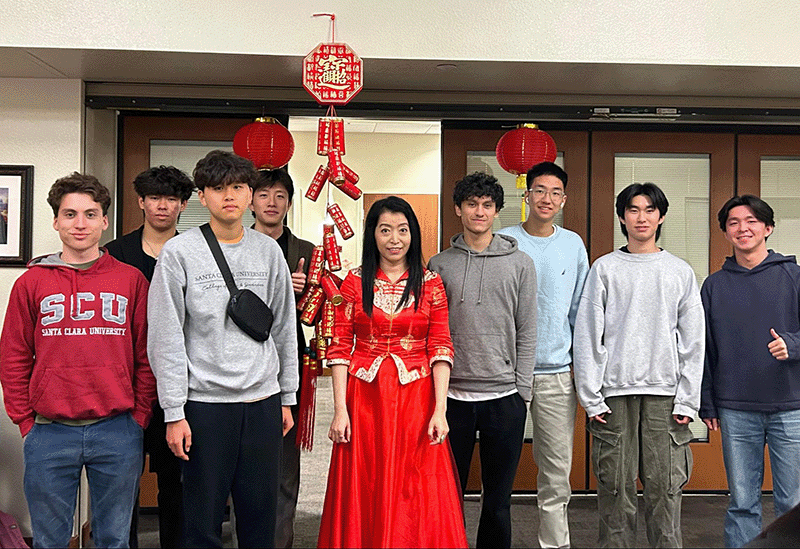 Yujie Ge and students at the 2024 Lunar New Year celebration