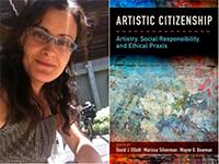 A person beside a book cover titled Arctic Citizenship.