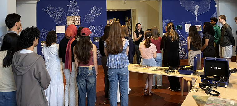 The Plague Archives artist Maya Gurantz with students in Sonja Mackenzie's Public Health Senior Capstone class and Craig Stephens (Biology, Public Health) and Matthew Newsom Kerr's Difficult Dialogues: Infectious Disease and Human Society class.