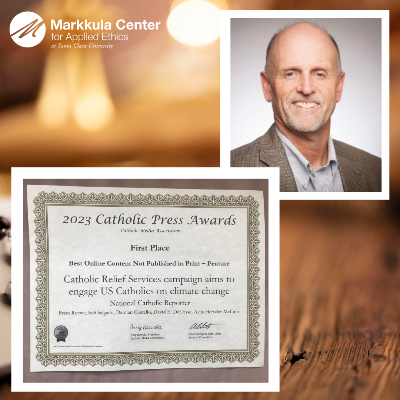 David DeCosse and 2023 Catholic Prfess Award certificate