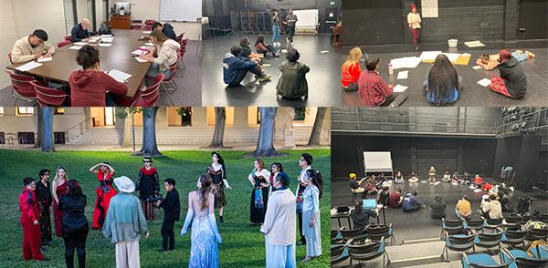 5 shots showing faculty and students during the creation and rehearsal process of the new devised work overhead, a skylark called
