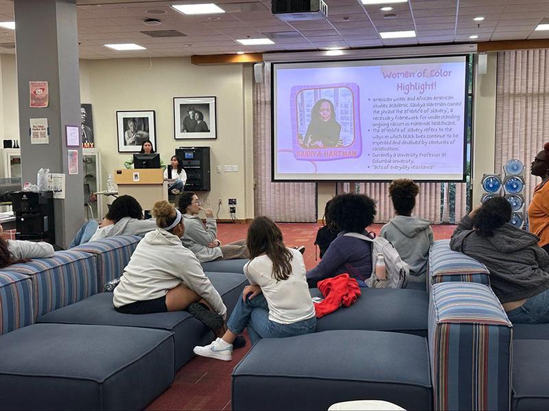 Students attend a lecture on the musical cultures of Brazil and the U.S.