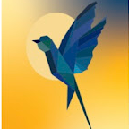 blue bird in flight against yellow background image link to story