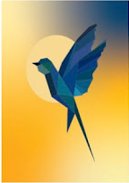 blue bird in flight against yellow background