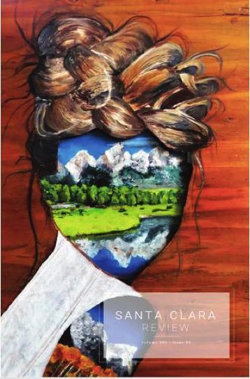 Alt text: Artwork of a tree trunk transforming into a mountain landscape within a human hand.