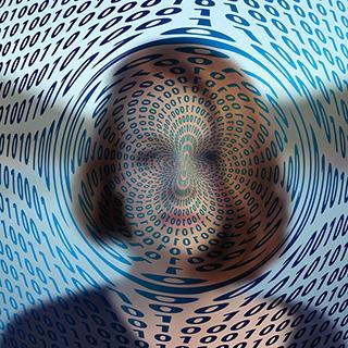 women with distorted data on her face 