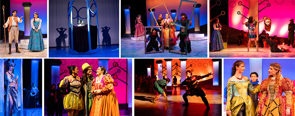 Collage of 8 scenes from the musical Head Over Heels