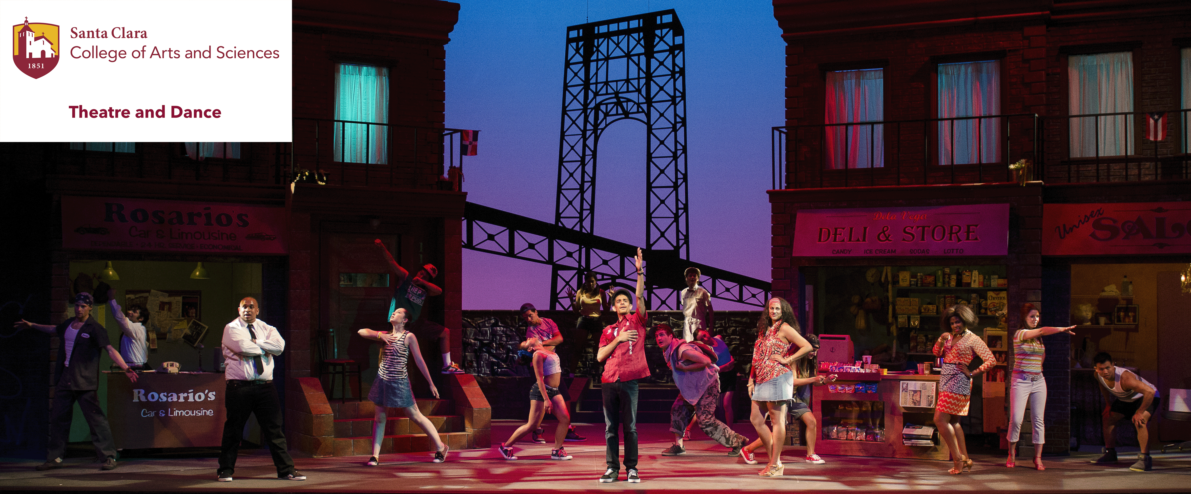 Scene from In the Heights on a Brooklyn street by the bridge