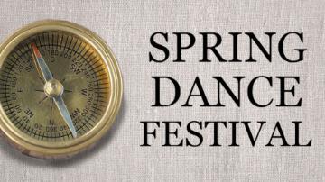 Spring Dance Festival title with compass on a beige canvas background