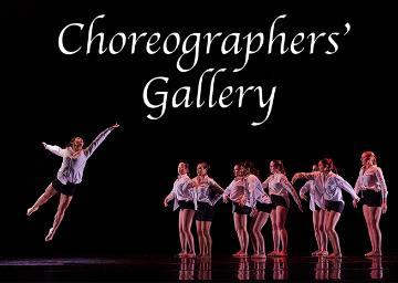 On the left a female dancer in white jumping, on the right 7 female dancers in white standing, with text 