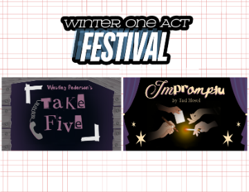 Winter One Act Festival written in black text on a white and red check backgroud