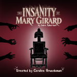 An electric therapy chair and outstretched hands in silhouette on a mauve background with The Insanity of Mary Girard written above in cream
