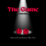 A spotlight on a pair of red dice with The Game written in red text above