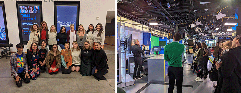 SCU students, faculty and alumni at the Signature Theatre in New York and on a behind the scens tour at ABC News.