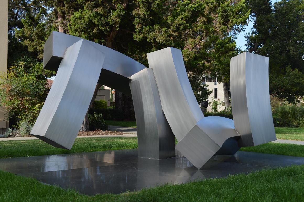 Monumental stainless steel abstract sculpture by Brian Wall.