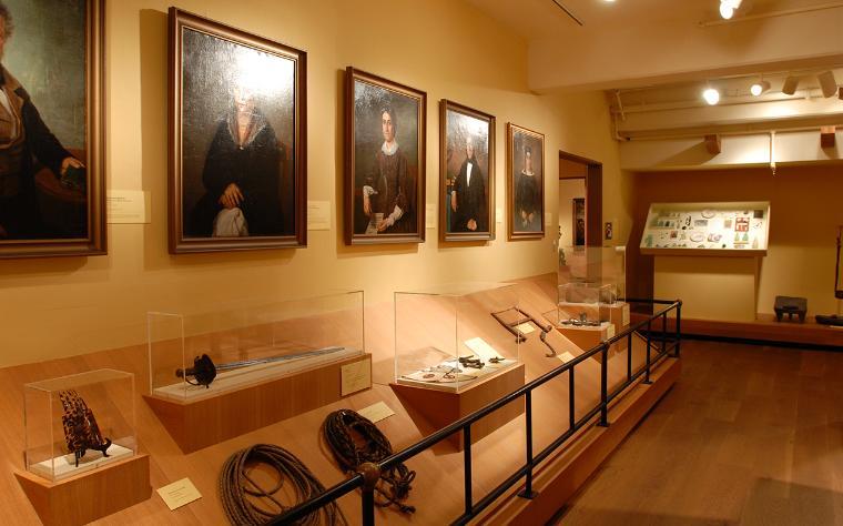 Installation view of Rancho Period objects in California History exhibit.
