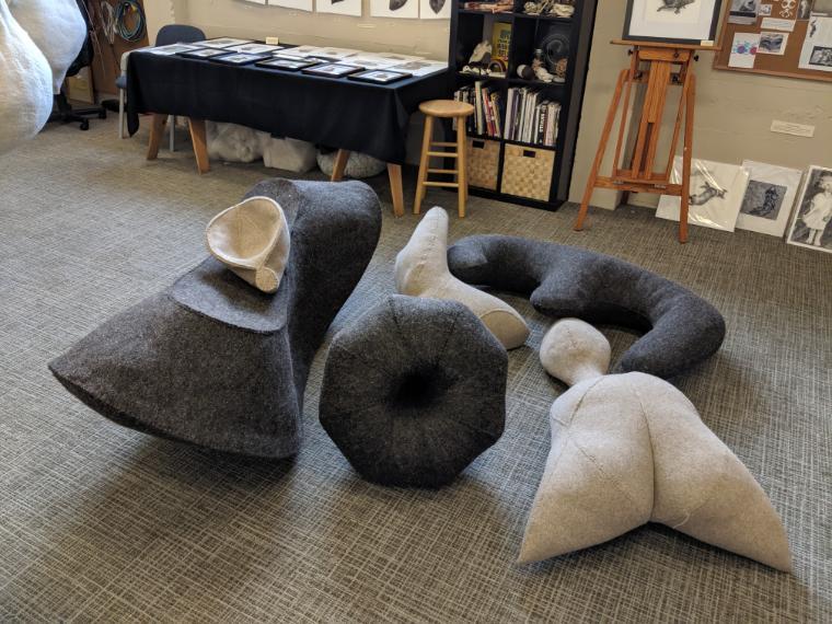 3-dimensional felt forms laying on the ground