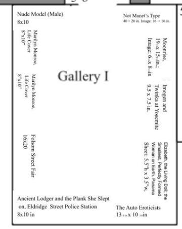 Text and symbols arranged geometrically, with Gallery I text at the center.