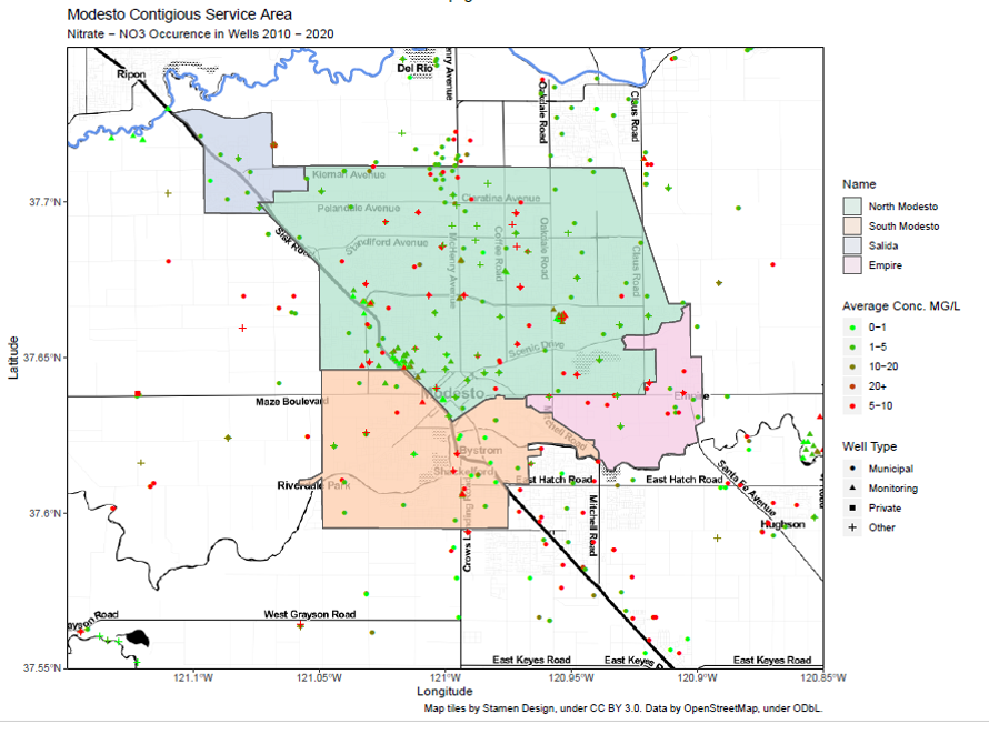 Mapping of wells and nitrate contamination 2010-2020
