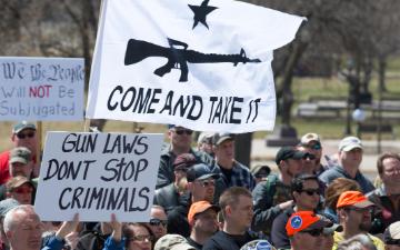 Come and take it flag at Minnesota State Capitol gun rights rally.