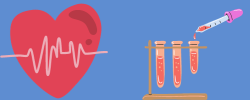 Graphic of a heart and test tubes 