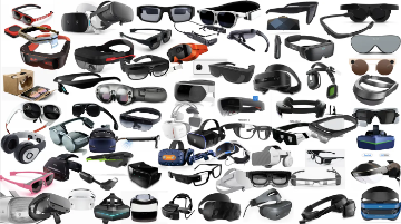 A display of different types of VR Goggles. 