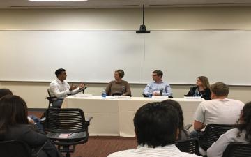 Sahil Sagar, Markkula Hackworth Fellow, conducts a panel on ethical job searching
