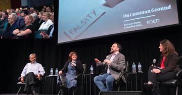 directors of the MCEA Internet Ethics and Journalism and Media Ethics programs participate in a KQED panel discussion on disinformation and democracy before  a live audience on February, 20 2020
