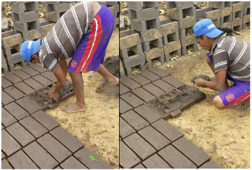 A clay brick maker in Nicaragua forming clay using the wooden mold.