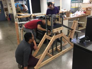 The standing prototype of the Frugal Clay Press for Nicaragua that was tested and demonstrated at the Senior Design Conference on May 10, 2018.