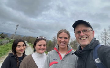 Hannah Hamawi, Arden DeCicco, Jessica Garofalo, and David DeCosse at the Pajaro Levee on March 1, 2025.