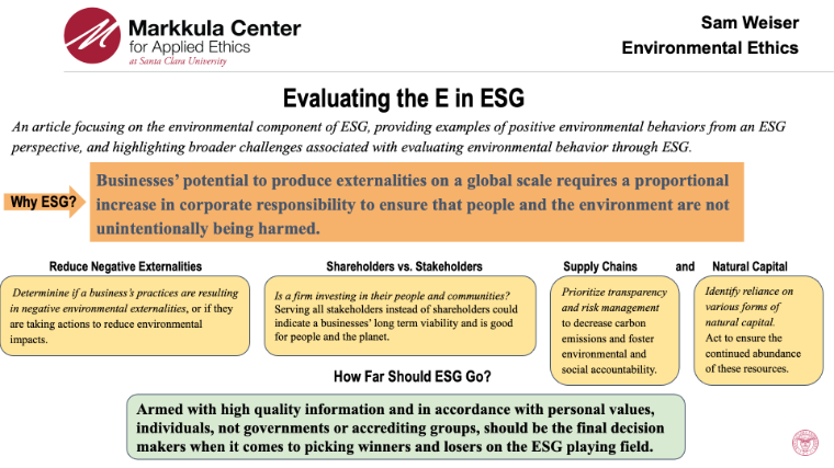 Evaluating the E in ESG