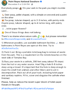 Screenshot of a social media post from Point Reyes National Seashore about Eucalyptus groves.