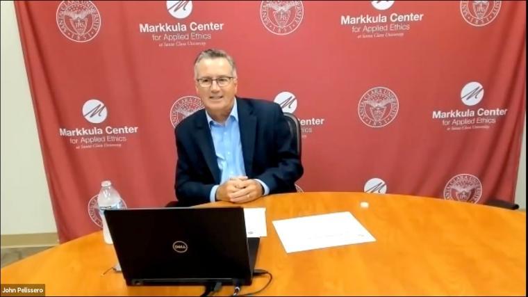 John Pelissero, senior scholar, government ethics at the Markkula Center for Applied Ethics gives a briefing on government ethics and voting rights on September 8, 2022.