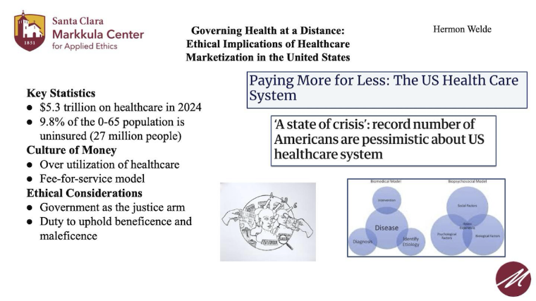 Governing Health at a Distance: Ethical Implications of Healthcare Marketization in the United States Summary Slide of presentation by Hermon Welde 