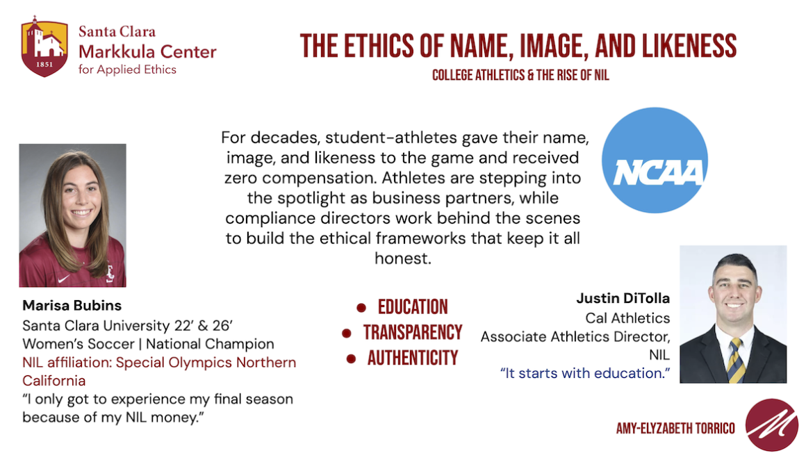 The Ethics of Name, Image, and Likeness College athletics & the rise of NIL. Summary of presentation by Amy-Elyzabeth Torrico Hackworth Fellow 2025-26 
