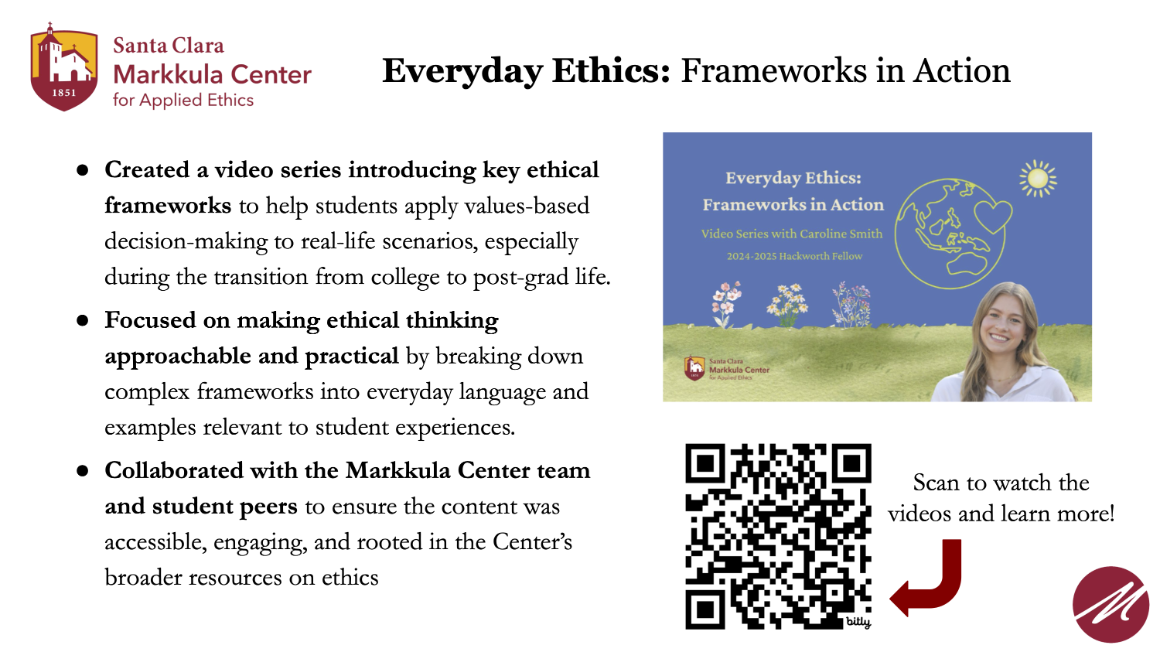 A slide that outlines a video series that informs students about key ethical frameworks